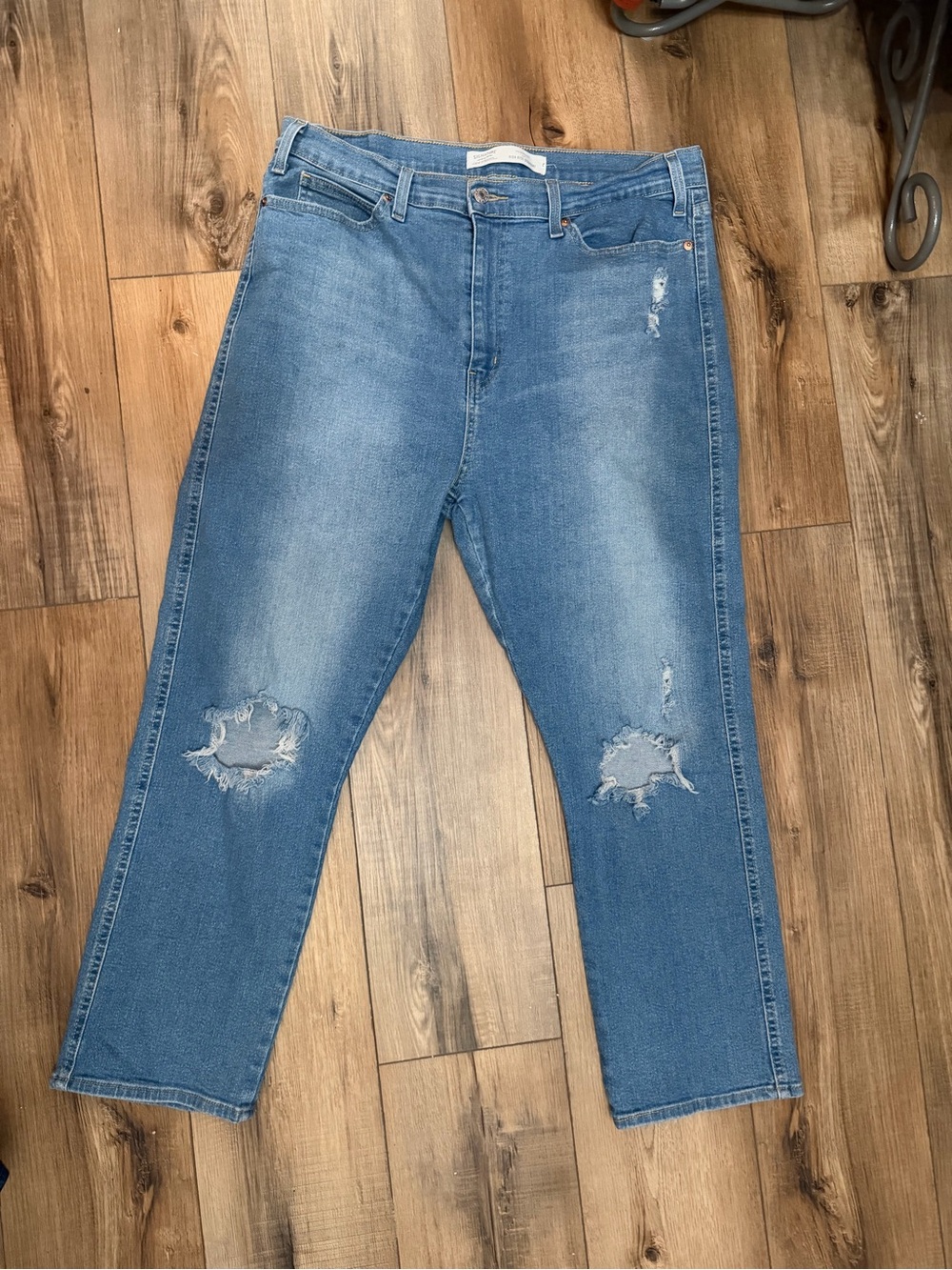 Signature by Levi Strauss Medium Blue Straight-Leg Distressed Jeans